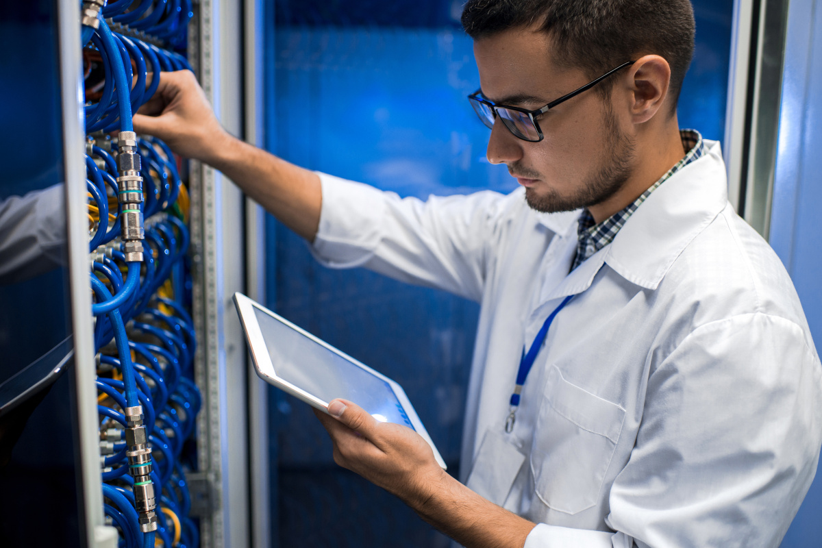 Man working on network infrastructure