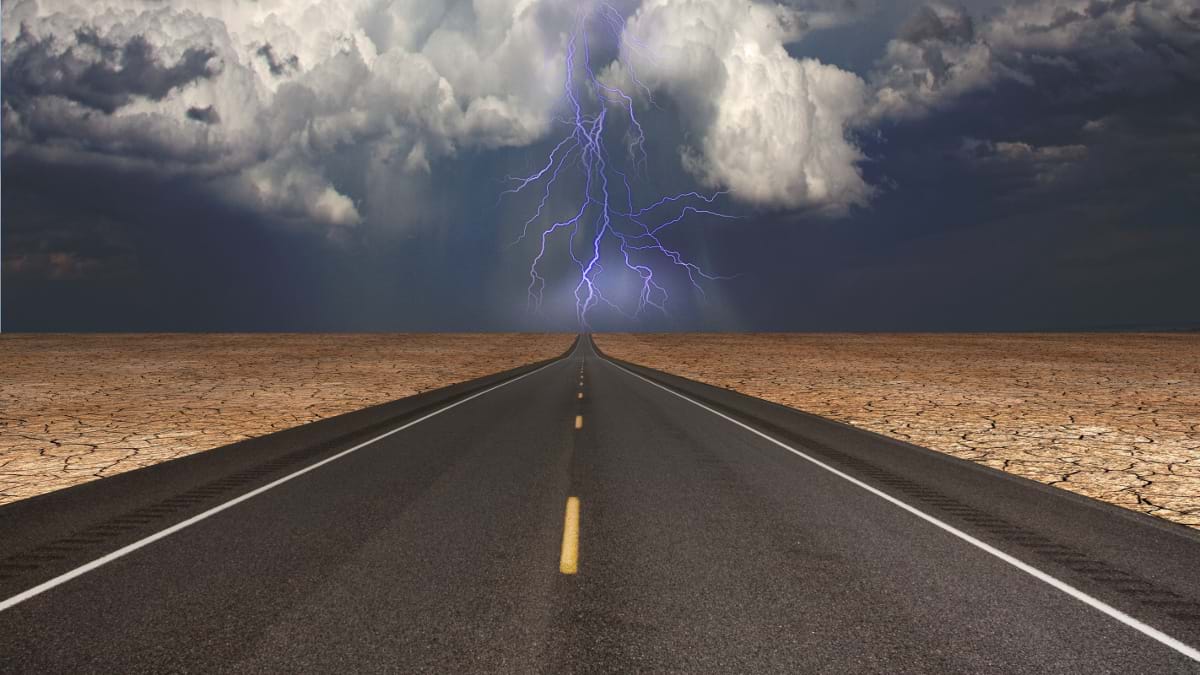 Lonely Road in a Lightning Storm