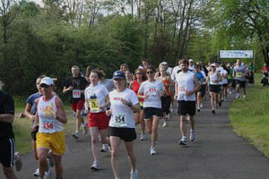 A large group of people participating in the Bridge the Gap Run